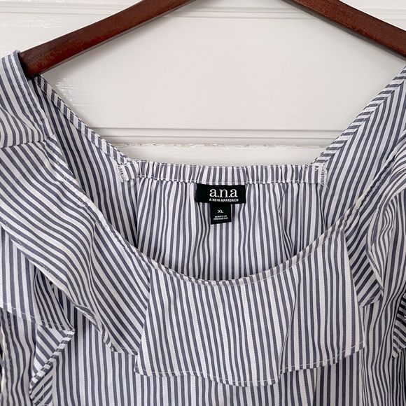 a.n.a blue and white stripped ruffle blouse - Picture 6 of 7